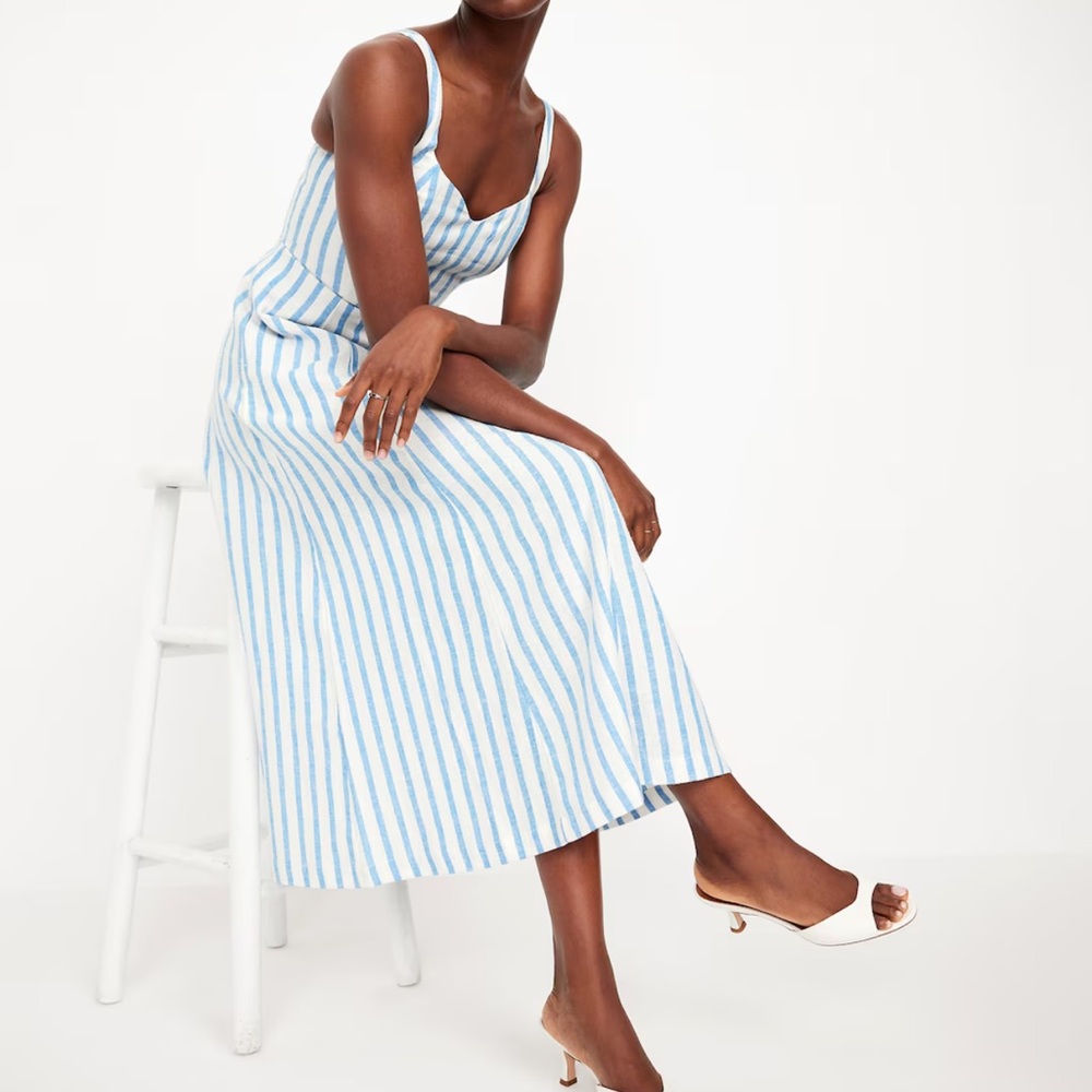 🤩Spring Summer Sundress Blue Navy & White Midi Maxi Soft Flattering Small